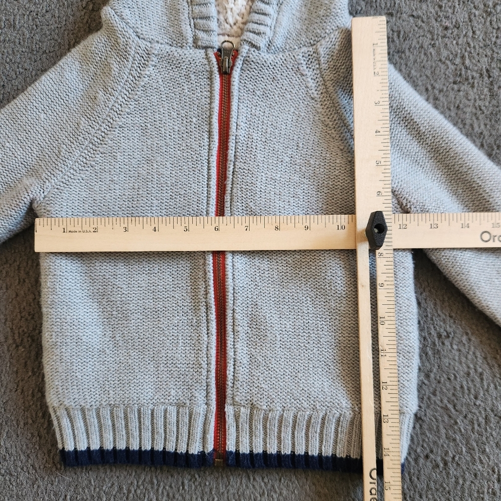 MINI BODEN Kids Shaggy Fleece Lined Hoodie Size 3 Gray Red Jacket - Picture 7 of 11